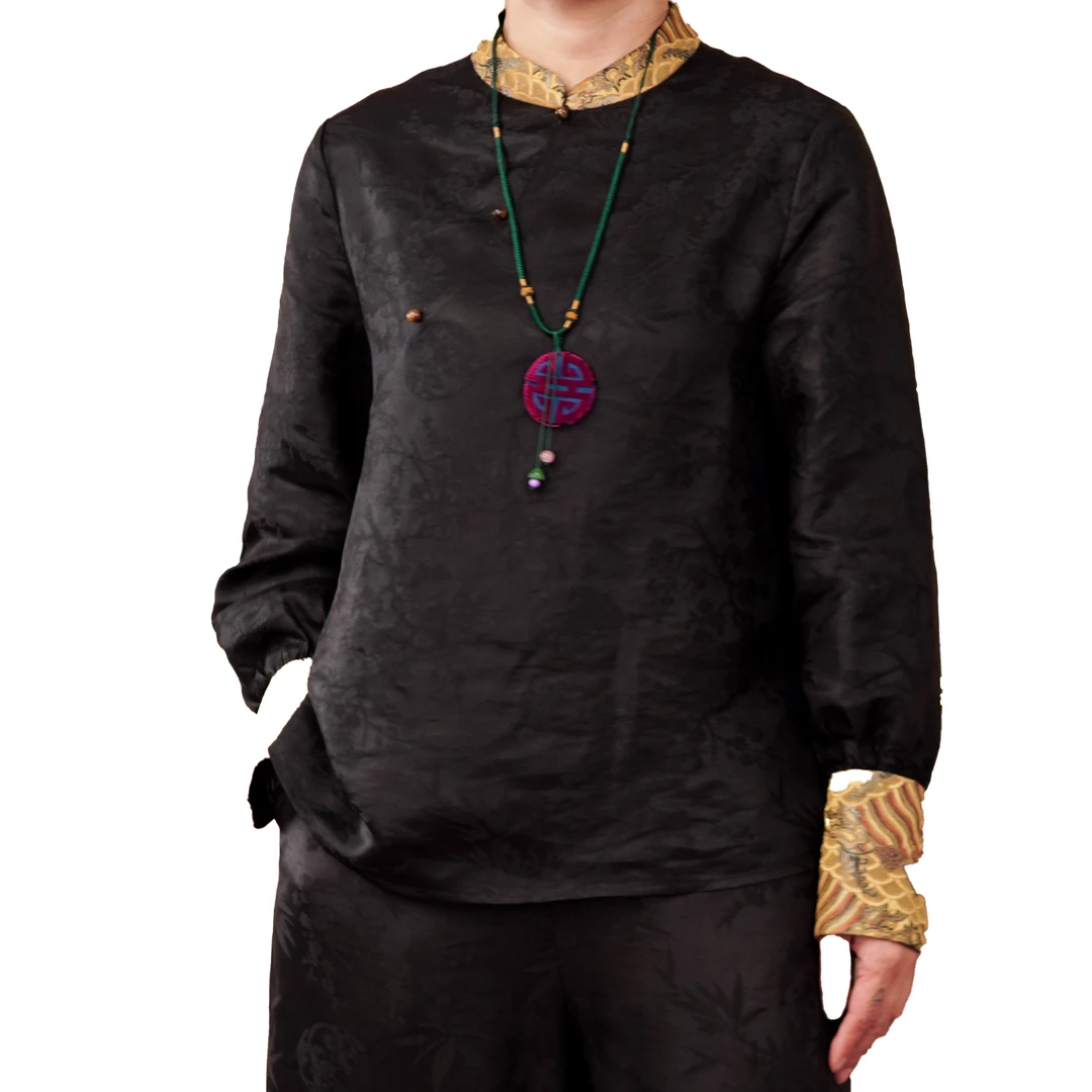 【衣恋非遗】提花重缎香云纱上衣︱100%桑蚕丝新中式中国风黑色女士