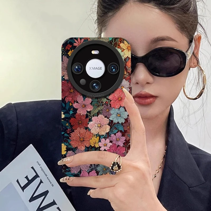 五彩油画鲜花适用华为mate70air手机壳m80小羊皮p80新款女nova15