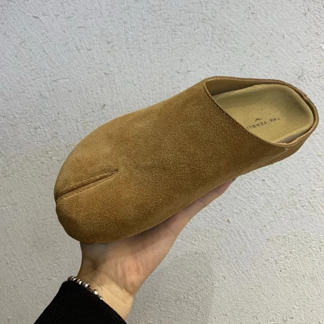 内增高厚底牛皮猪蹄拖鞋春季新款一脚蹬勃肯鞋包头半拖鞋女6388-1