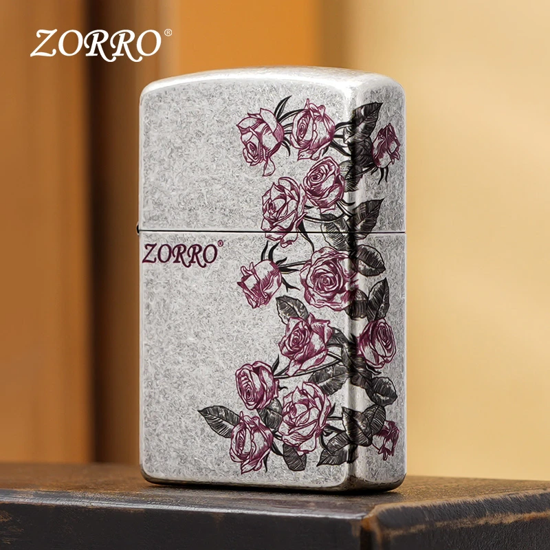 ZORRO佐罗古银热恋玫瑰防风煤油打火机送男友生日节日情人节礼物商品图