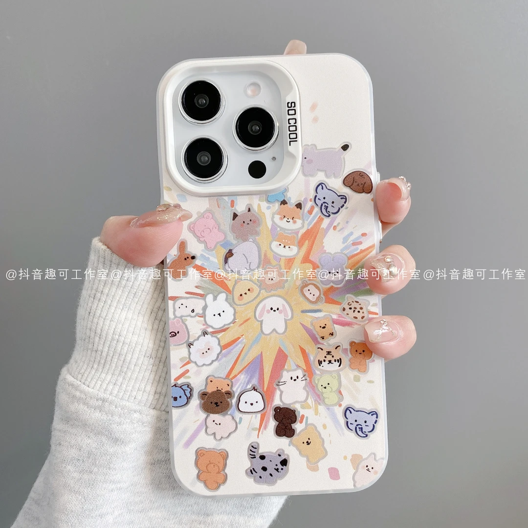 磨砂彩银适用iphone16promax苹果15/14/13华为小米烟花动物手机壳