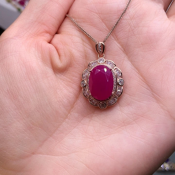红宝石颈饰银S925镶嵌
