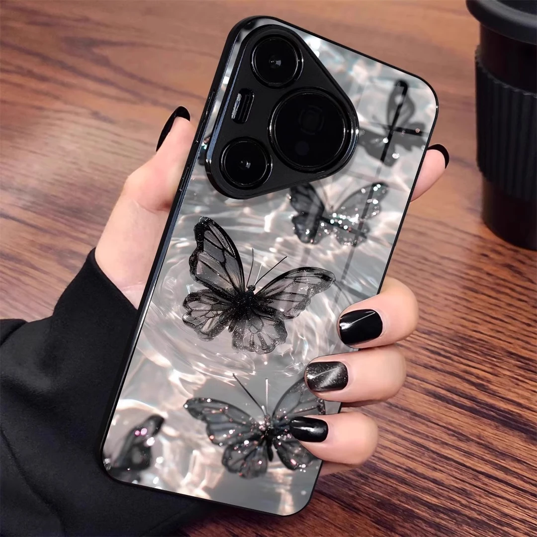 水波黑蝴蝶适用华为pura80pro手机壳新款p70全包p60防摔创意清新