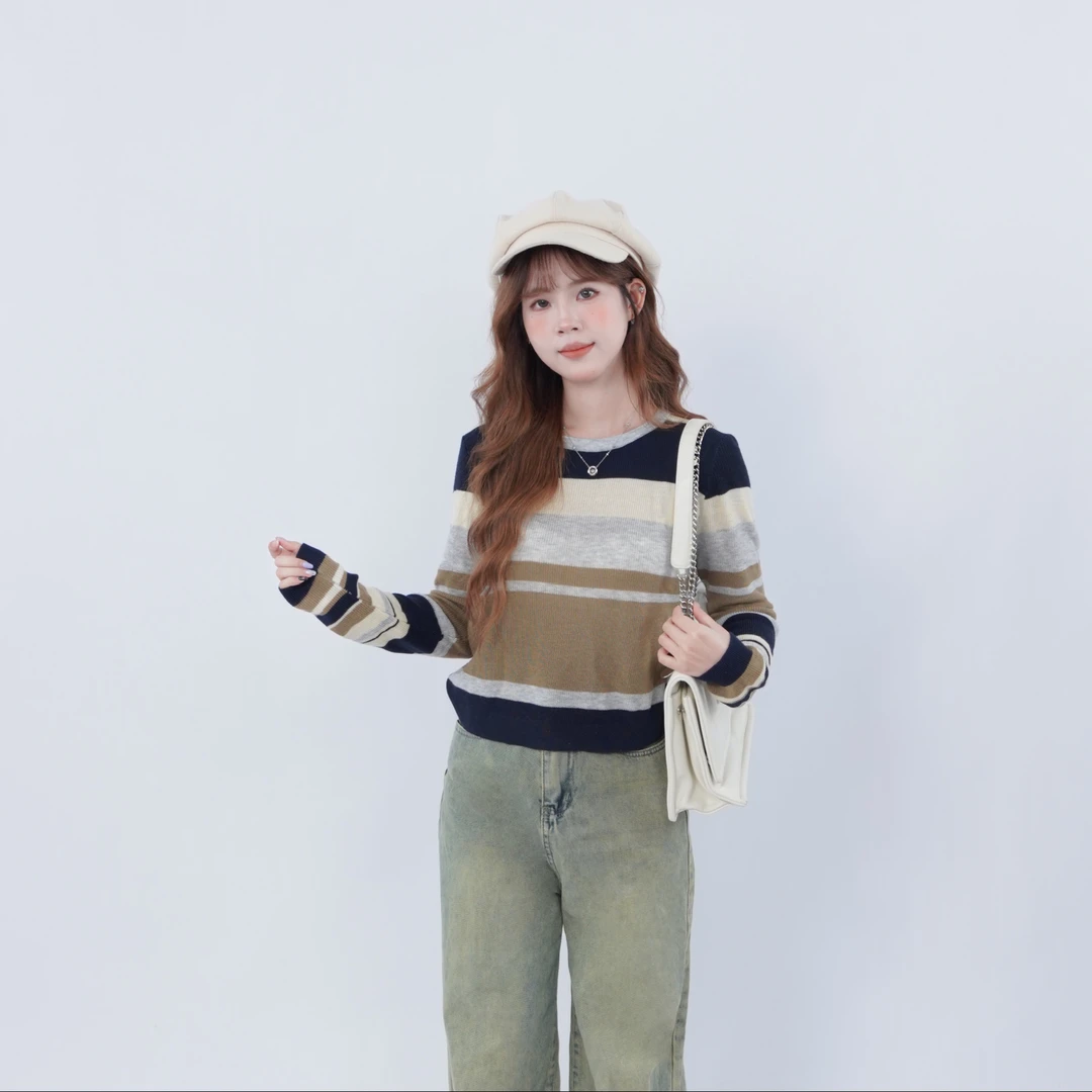 三福 薄款秋季羊毛圆领针织衫不褪色套头毛衣薄款上衣女509812