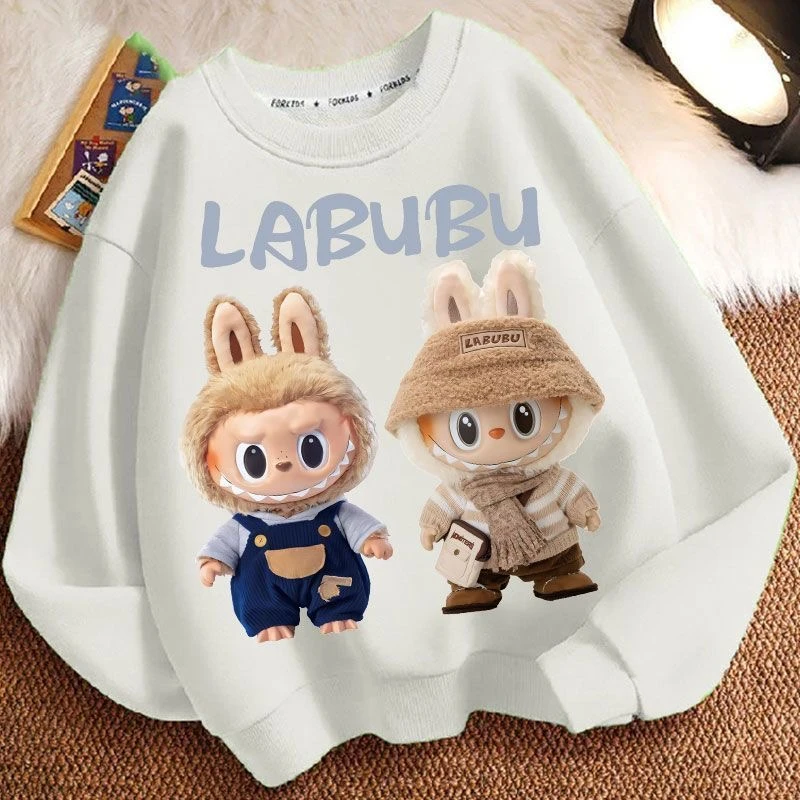 春秋冬新款百搭拉布布小中男女儿童卫衣圆领加厚长袖宽松外套可爱