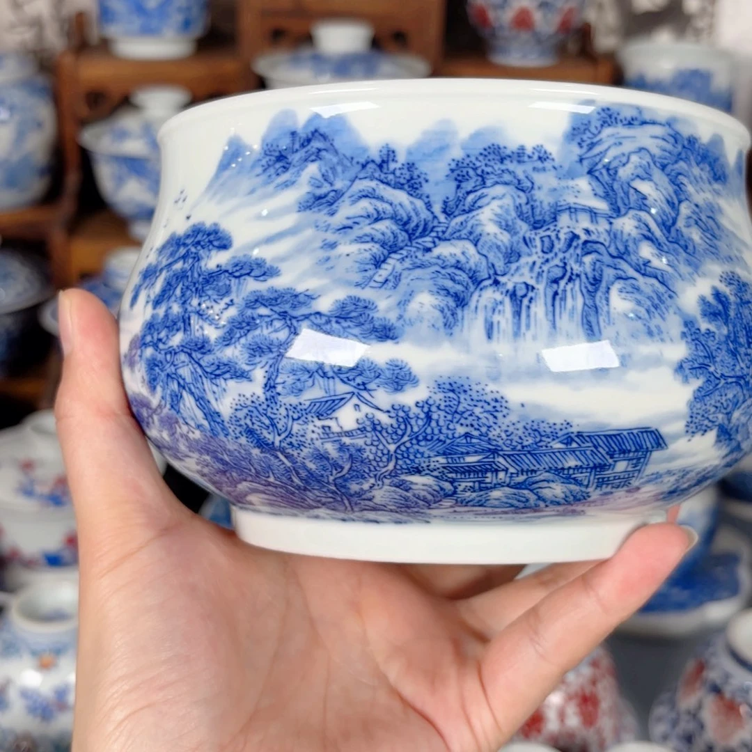 瘦***了青花瓷器手绘作品陶瓷水洗