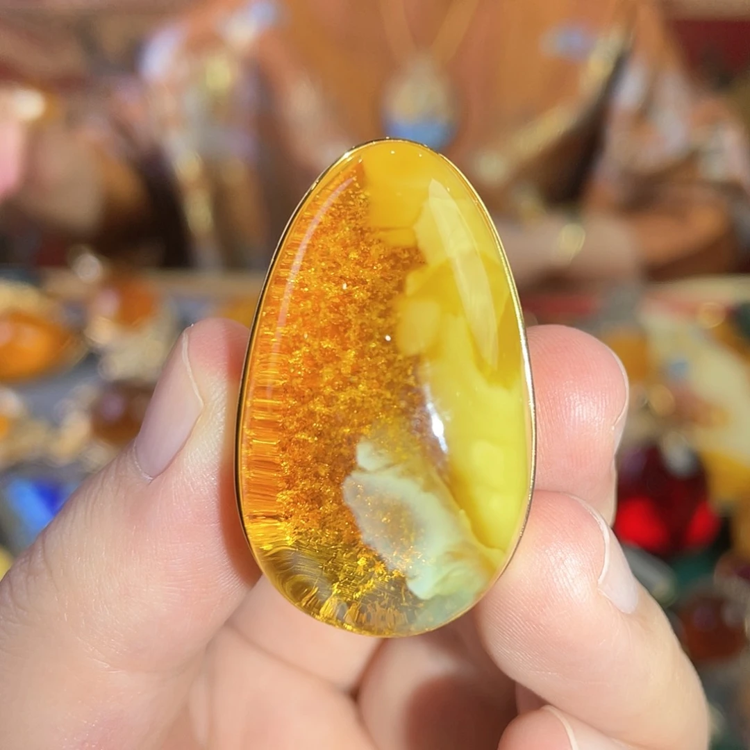 蜜蜡戒指银S925镀金镶嵌