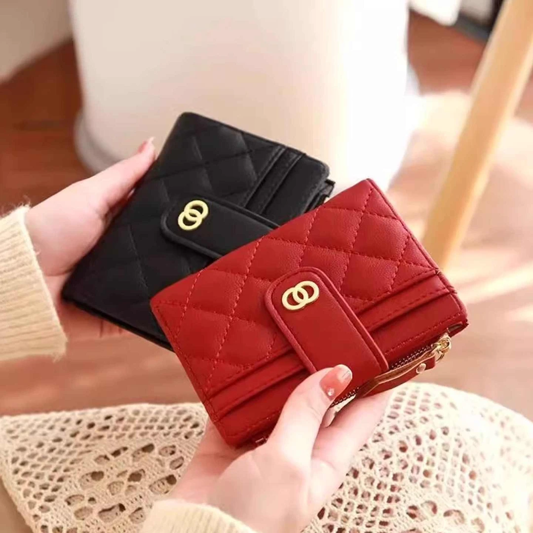 菱格小钱包女款时尚女短款学生简约日韩小众拉链搭扣卡包零钱夹子