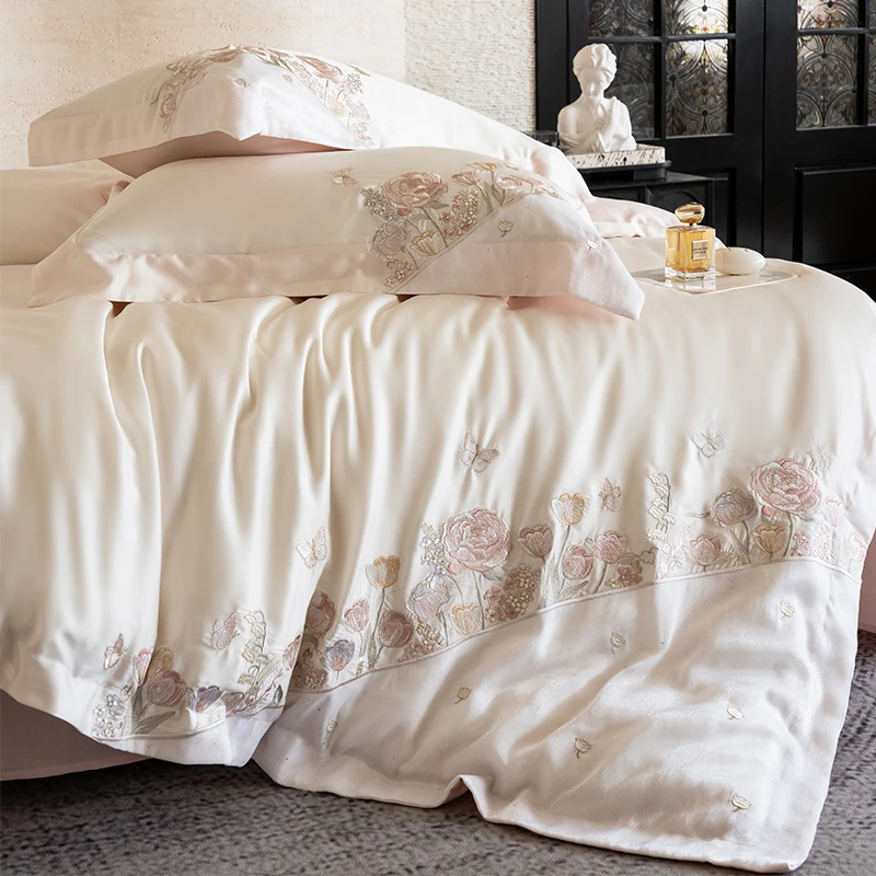 喜兹 铃间花语 长绒棉四件套 全棉纯棉轻奢重工绣花ins风被套床品