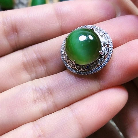 和田玉银S925镶嵌戒指