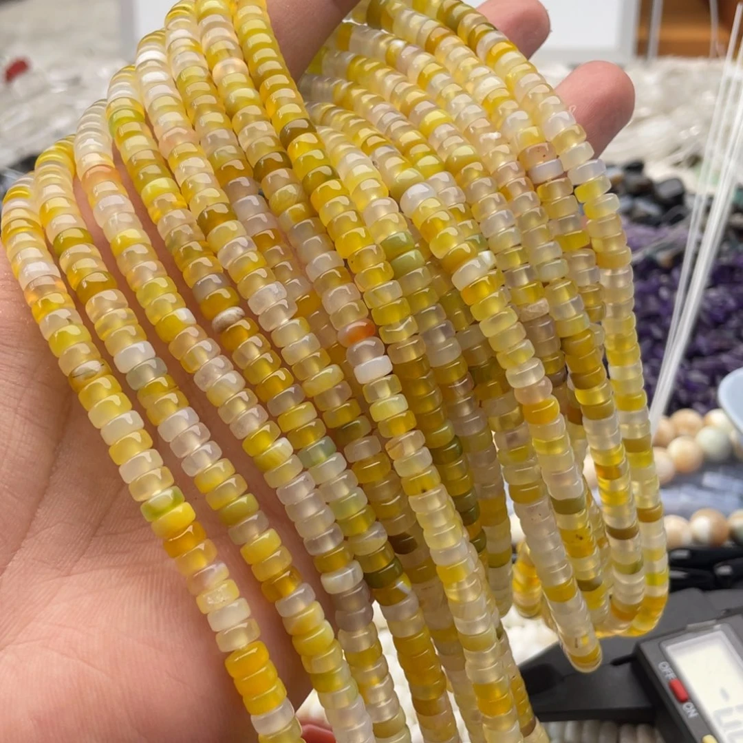玛瑙/玉髓合金珠宝半成品一条装卡6mm黄玛瑙药片珠