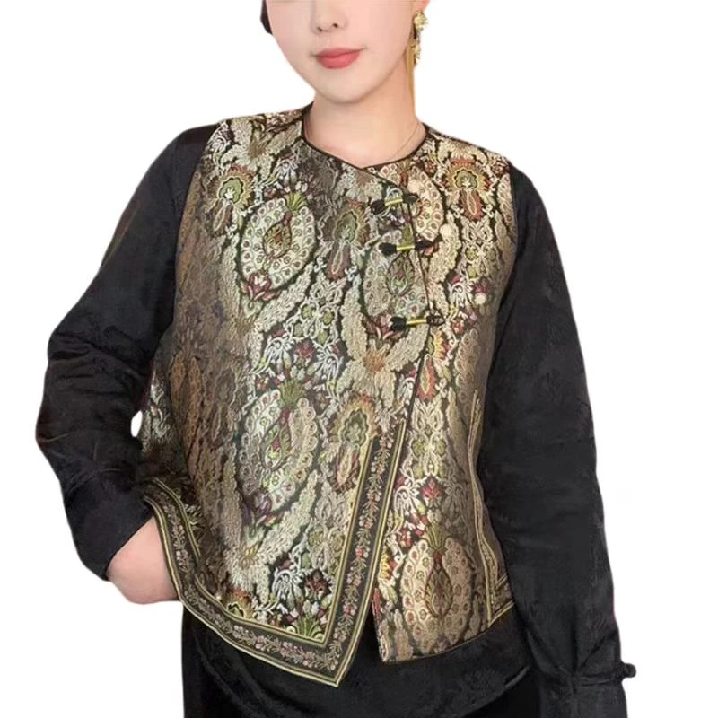 新中式宋锦马甲提花坎肩背心女款春秋外穿中国风唐装马夹上衣