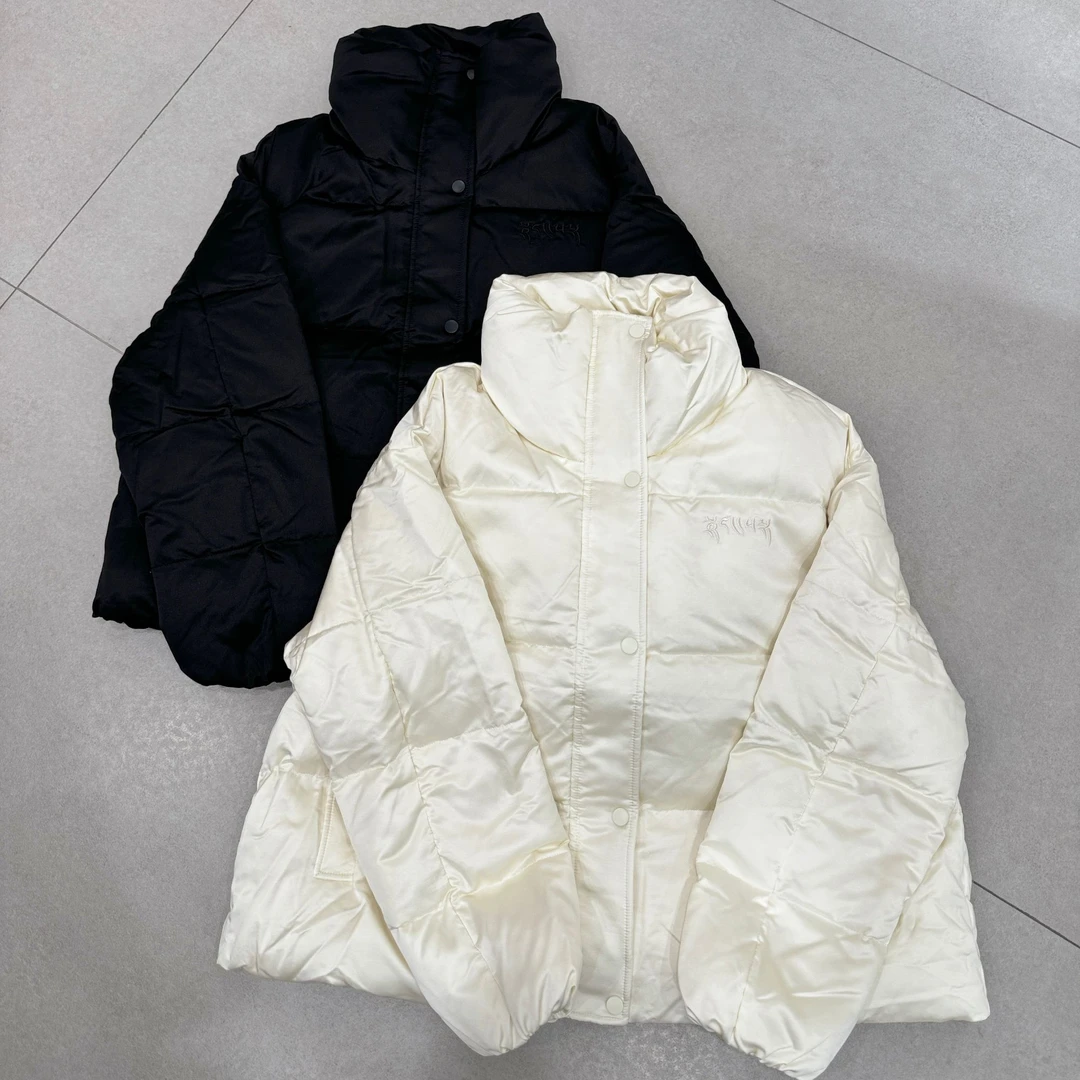 1055#冬季新款欧洲站立领羽绒服女简约洋气刺绣保暖鹅绒服