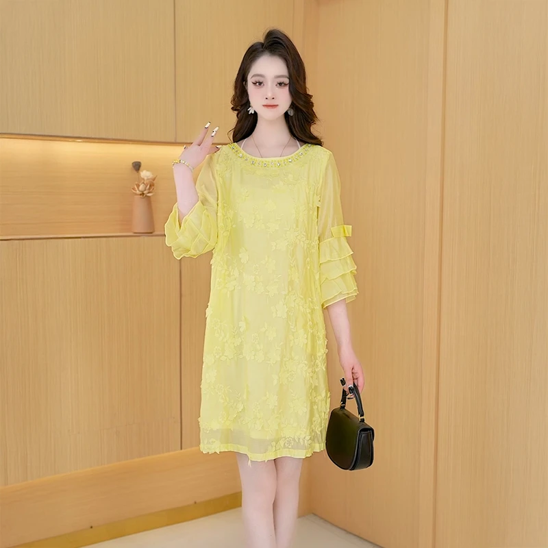 【连衣裙】夏季时尚气质收腰显瘦减龄法式洋气印花修身宽松连衣裙