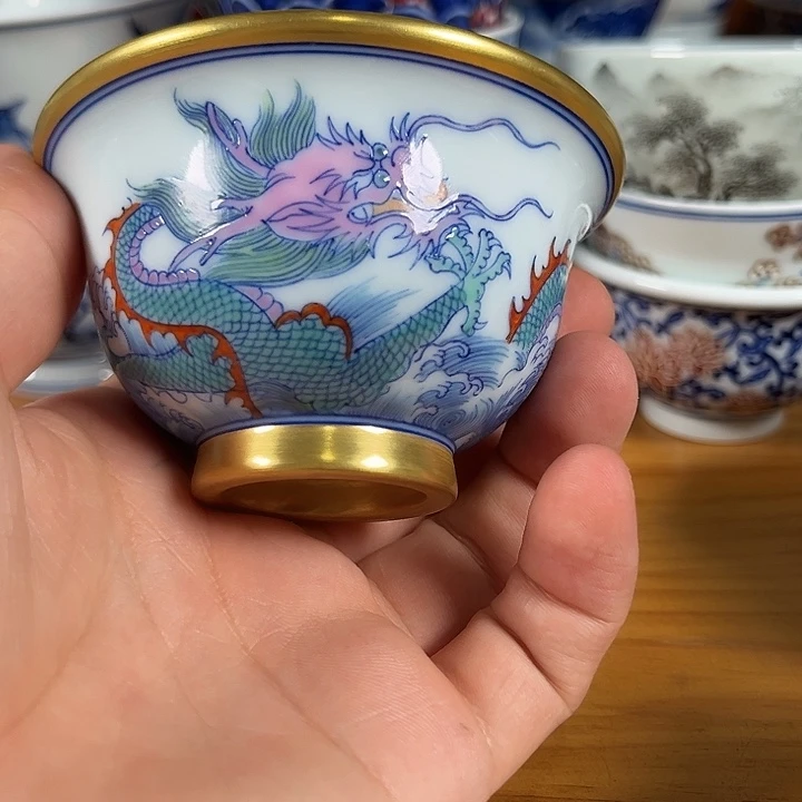 青花釉里红金杯金杯