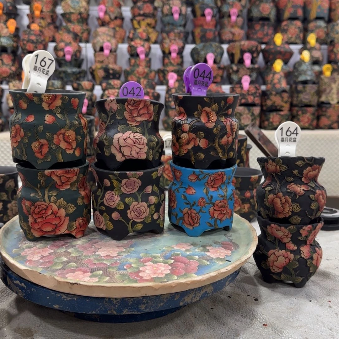 小***鱼花盆紫砂精工手绘多肉花盆