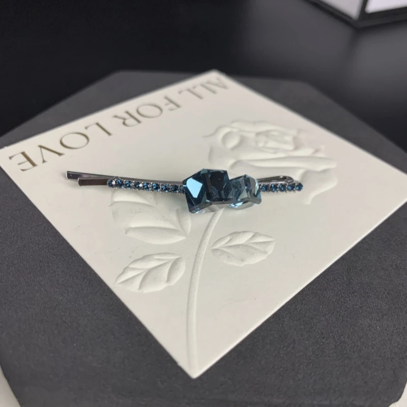 K055【金闪闪】5.5厘米蓝色满钻一字夹