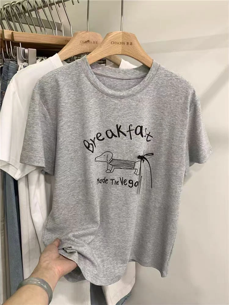 蝴蝶结常规款T恤非凡领域短袖白色简约印花宽松夏季休闲女款