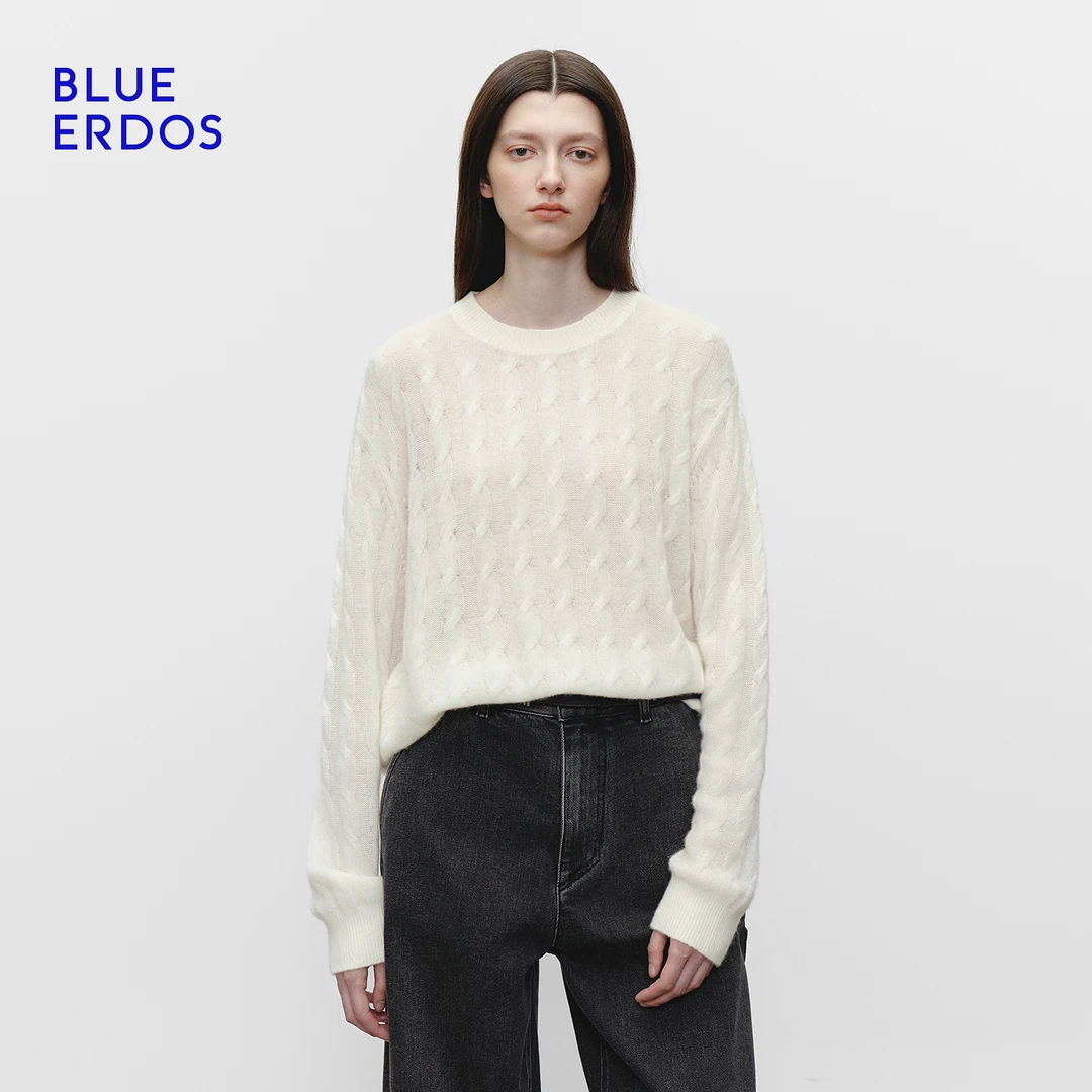 【空气羊绒】BLUE ERDOS 25秋冬绞花肌理圆领山羊绒套衫女B2256A012