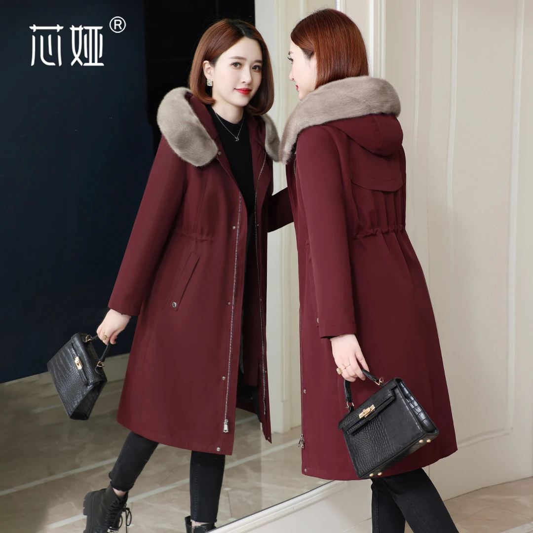派克服女气质冬季新款可拆卸兔毛内胆海宁妈妈水貂皮草外套中长款