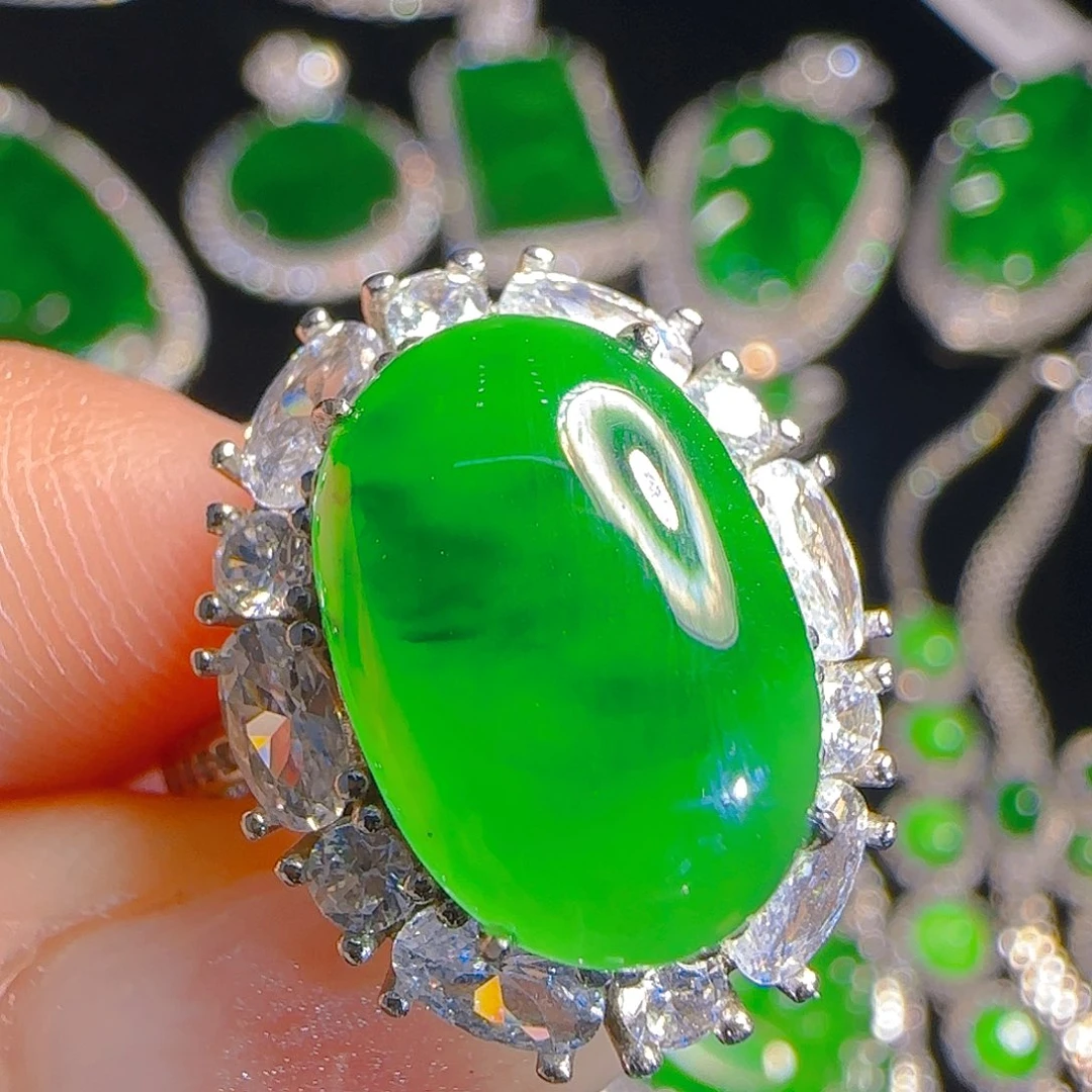 翡翠戒指银S925镶嵌天然