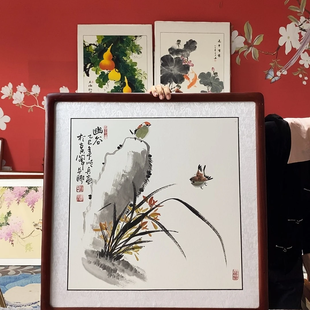 国画手写手绘国画作品带框包邮62✖️62