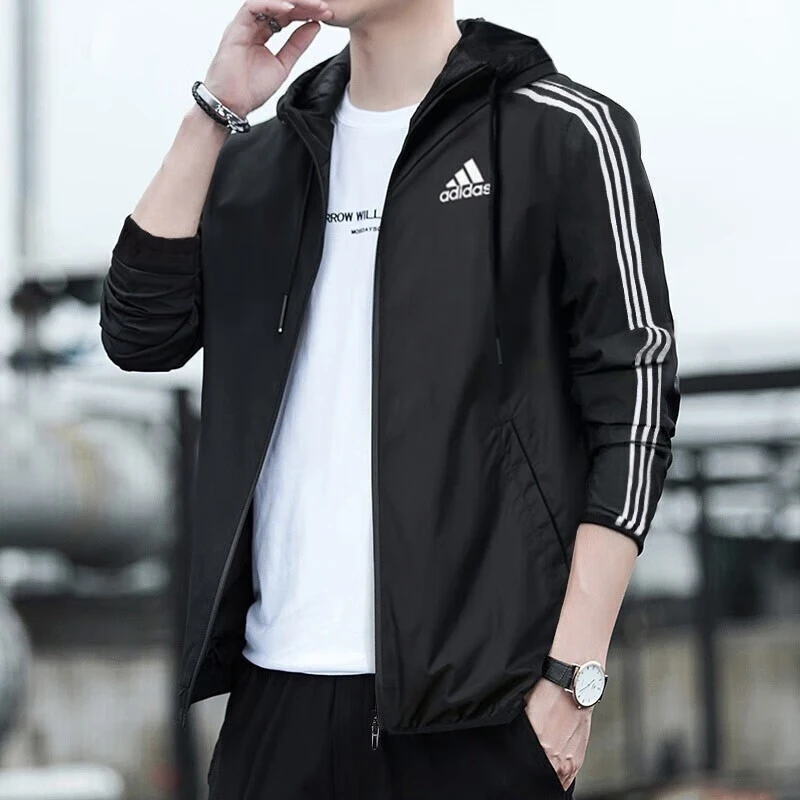 adidas/阿迪达斯夏季新款跑步健身训练防风衣服保暖透气连帽夹克