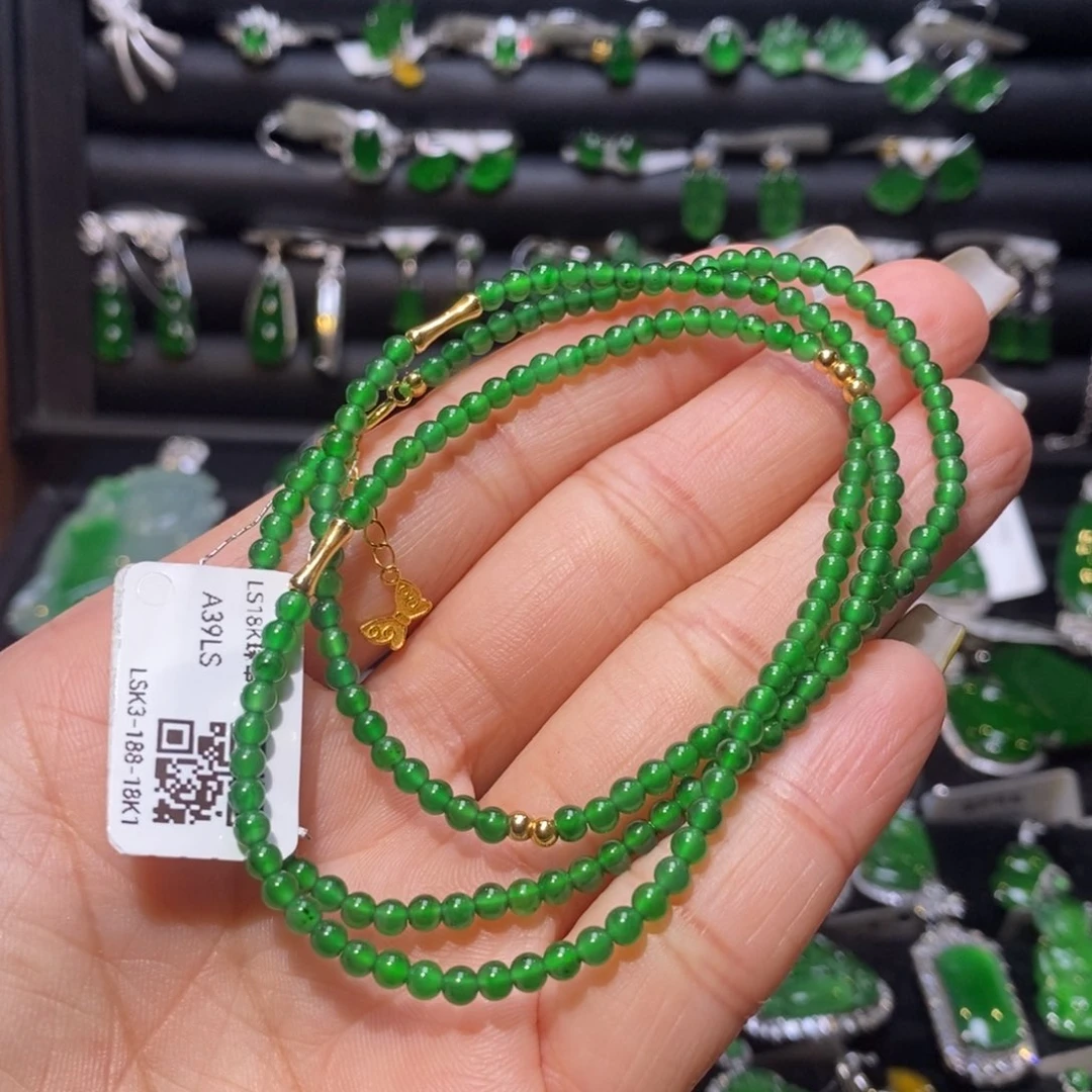翡翠颈饰18K金镶嵌珠串项链