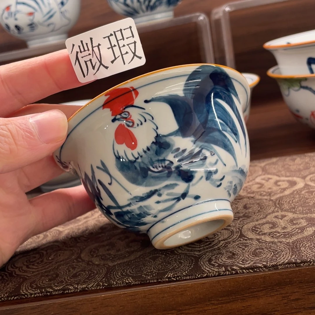 釉下手绘茶具微瑕