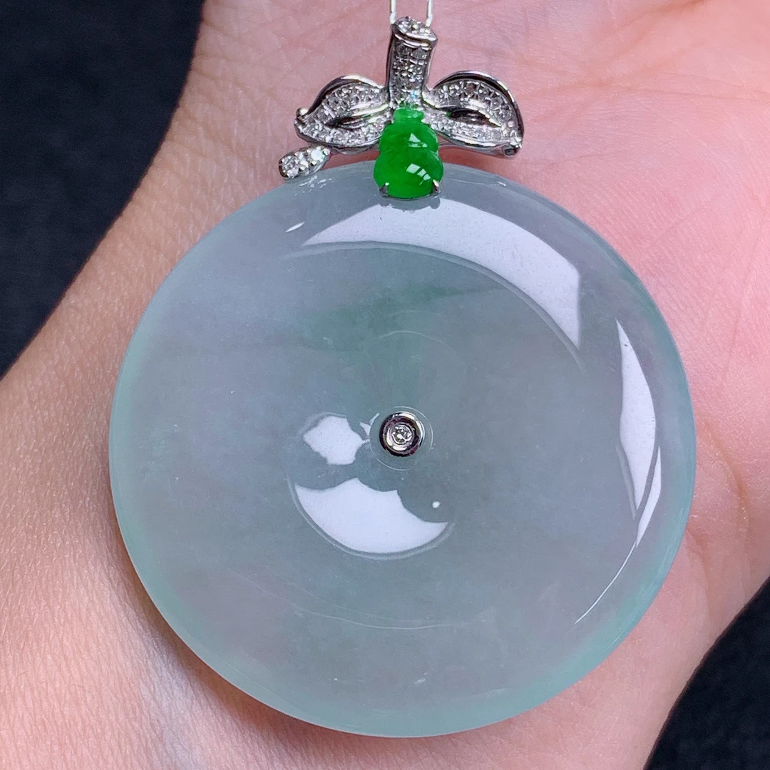 天然缅甸翡翠A货高冰飘花平安扣气质精美尺寸34.4+5.3  284