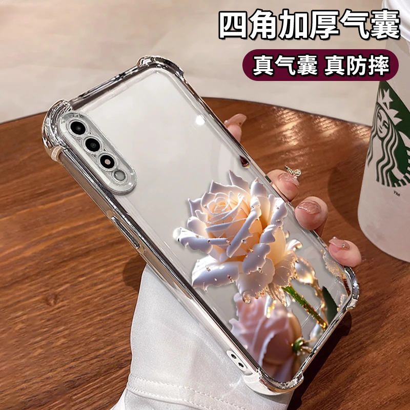 适用于华为荣耀9X水晶玫瑰电镀防摔壳创意女手机壳保护套