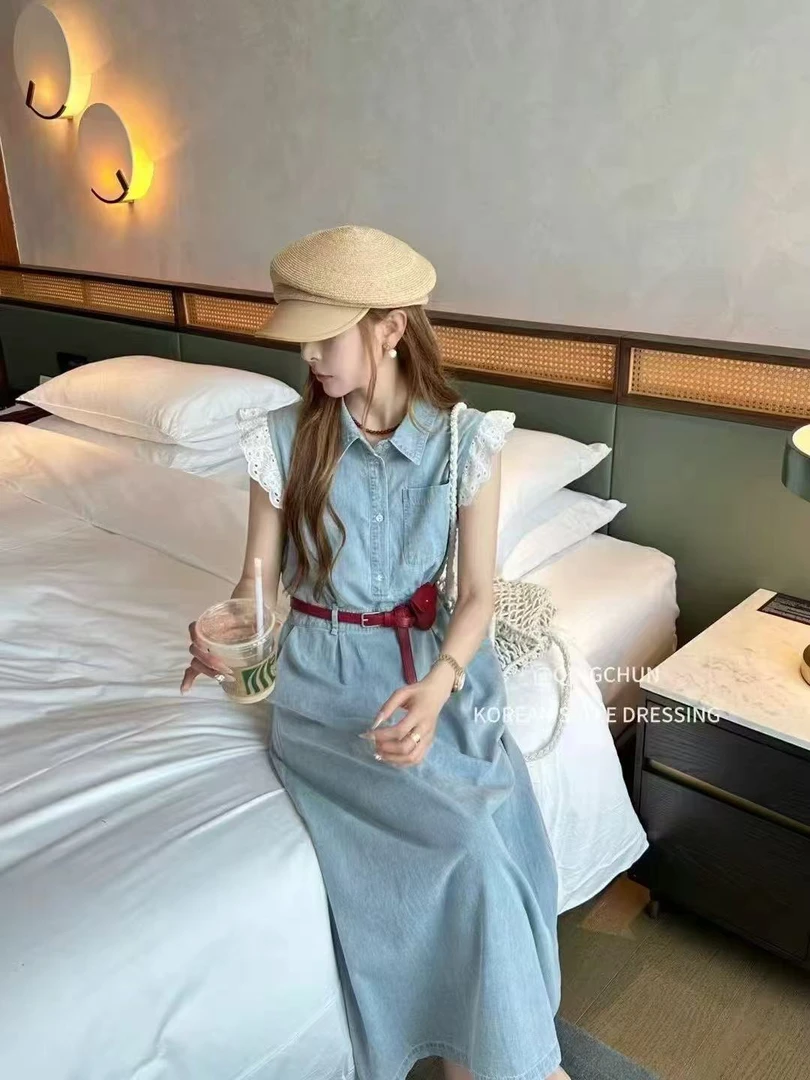 55165夏季新款韩版时尚气质显瘦薄牛仔无袖+A字半裙两件套套装