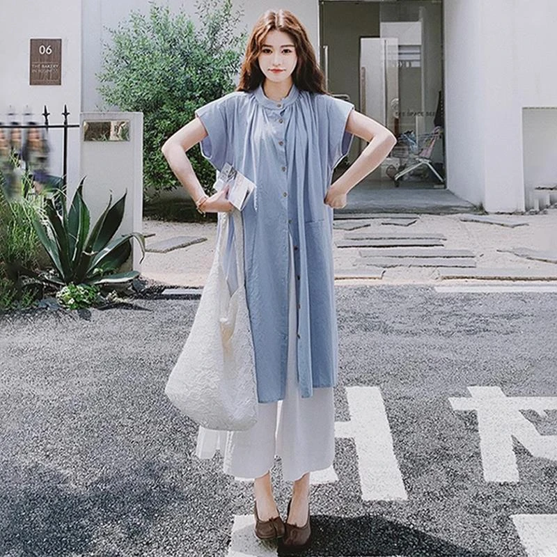 2025初夏超火穿搭大码胖mm新款韩系松弛衬衫裙休闲显瘦阔腿裤套装