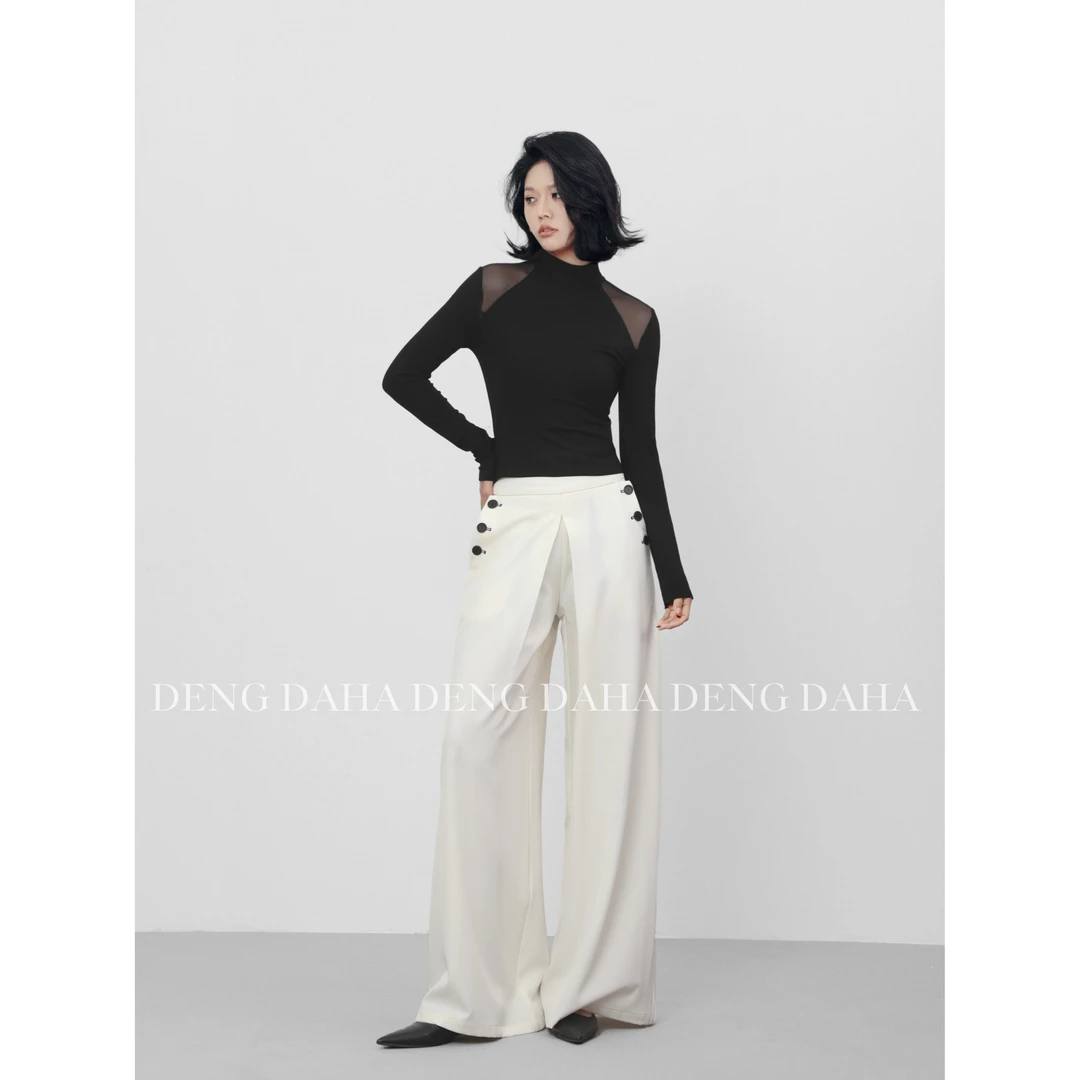 「春日伴侣」高领长袖显瘦时髦百搭露肩长袖上衣HBZC641210