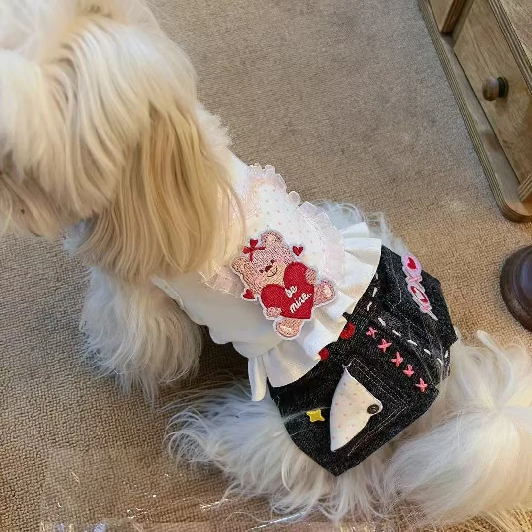 秋季宠物手工牛仔裙泰迪比熊马尔济斯柴犬中小型猫咪狗狗衣服