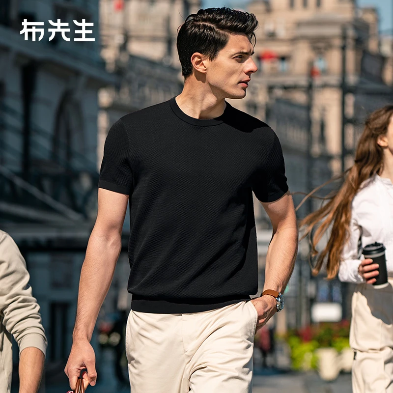 Mr.Bu布先生凉感抗皱针织T恤菠萝针织初秋亲肤圆领短袖男AT11838