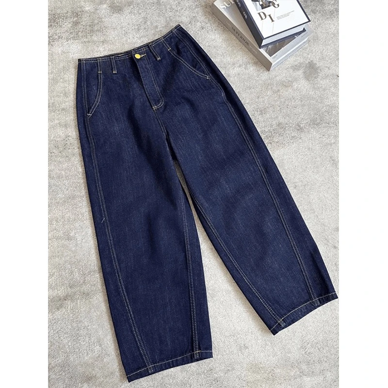 女士高腰牛仔裤女镰刀新款春秋宽松九分萝卜裤老爹哈伦裤妈妈裤子