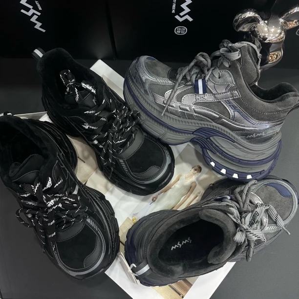 玛莎玛索爆款106-150冬季新款大棉厚底增高时尚百搭复古老爹鞋