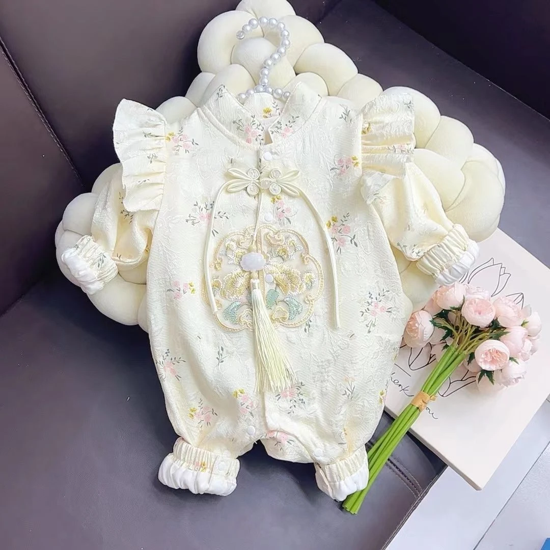戴维贝贝同款中式婴儿衣服秋装新款古风汉服连体衣女宝宝满月百天