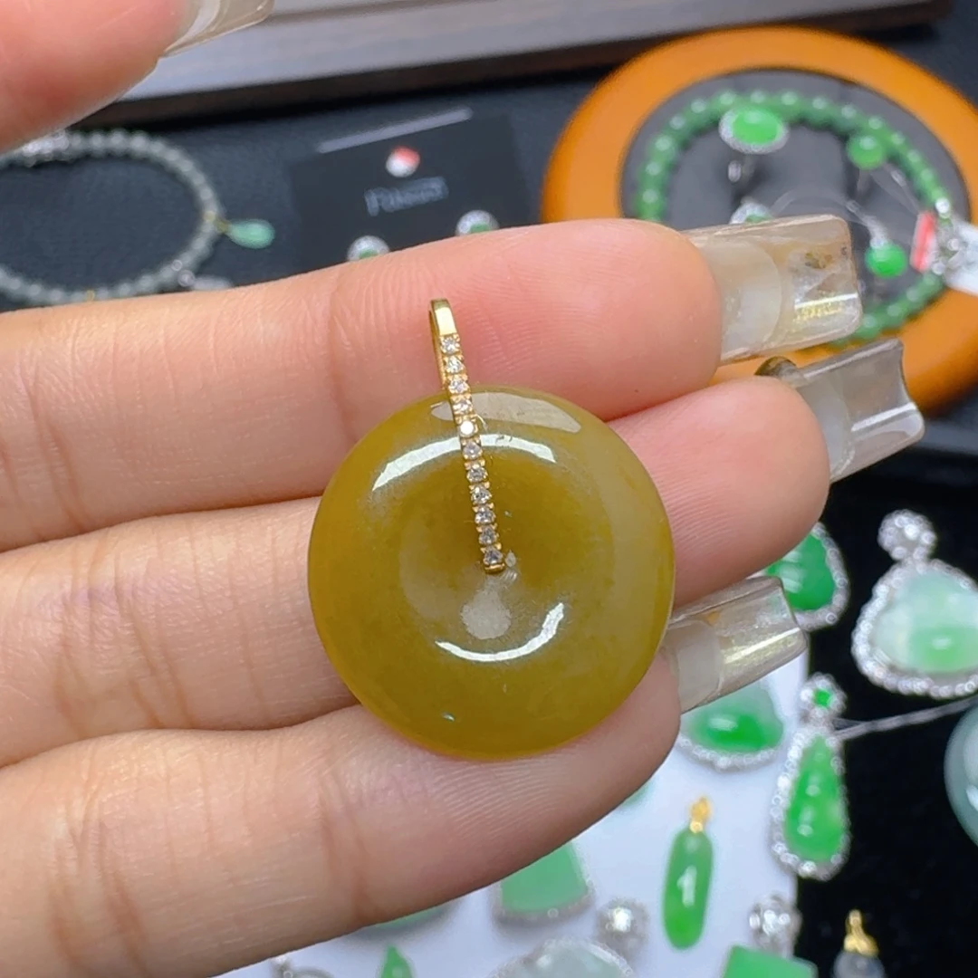 翡翠18K金镶嵌吊坠(不含链)