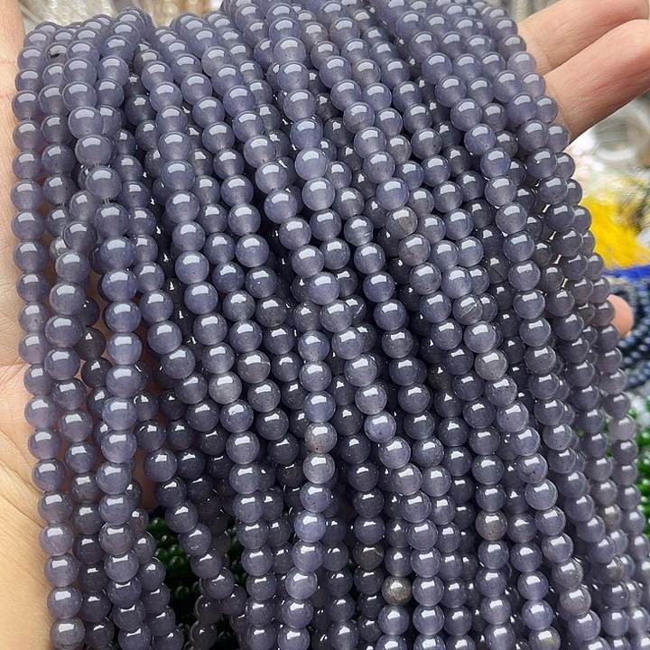 玛瑙/玉髓未镶嵌珠宝半成品2条6mm左右烟紫色和田玉