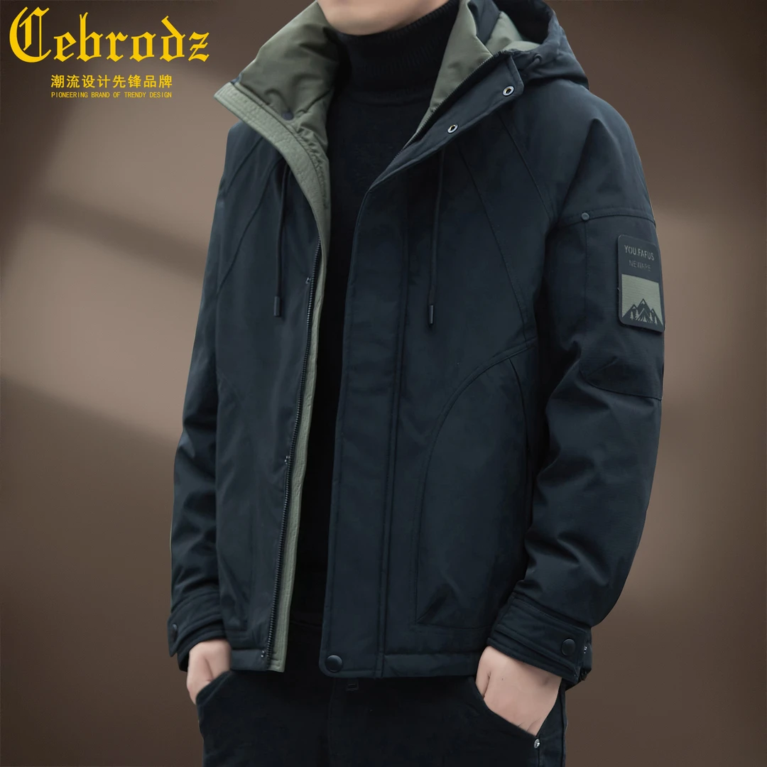 法国Cebrodz男士高端鸭绒羽绒服中年商务冬季保暖外套潮加绒休闲
