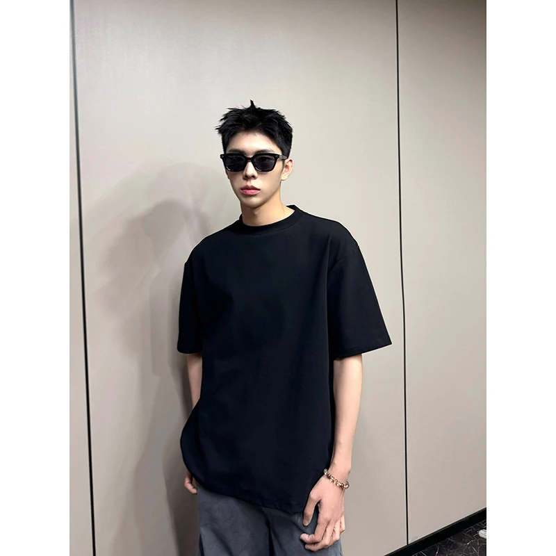 AEKS-休闲百搭夏季新款高克重半高领短袖T恤高弹王嘉尔同款打底衫