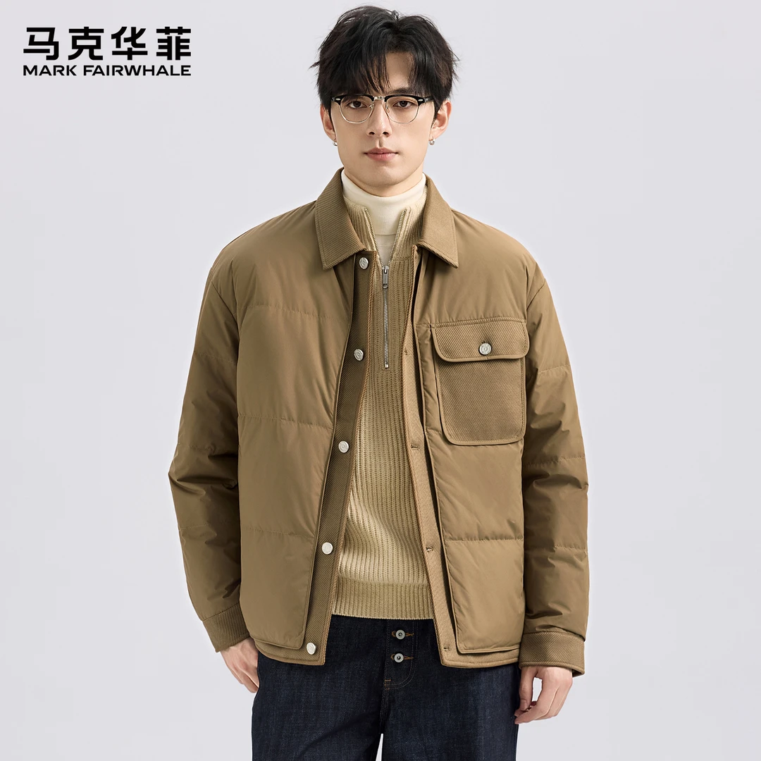 马克华菲/MARK FAIRWHALE翻领羽绒服男短款2025冬季新款鸭绒防寒