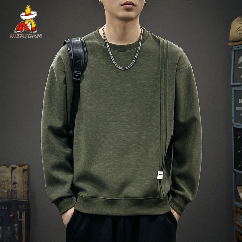 Mexican/稻草人秋季重磅圆领卫衣男款美式潮牌宽松休闲套头上衣潮
