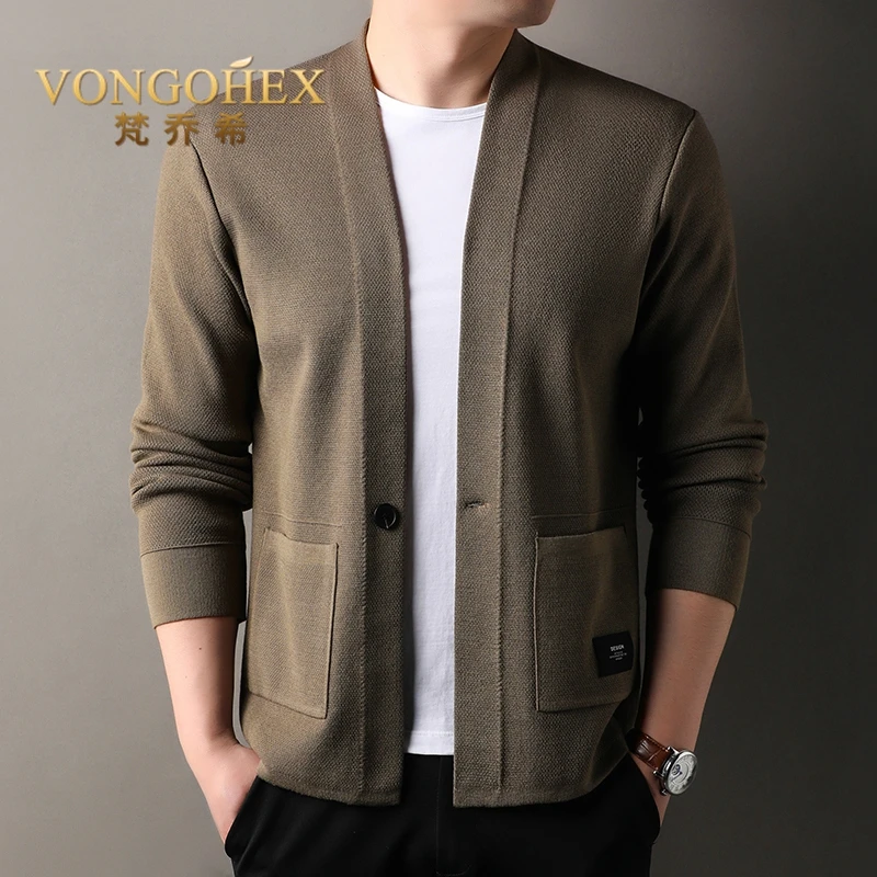 VONGOHEX男士春秋西服休闲时尚毛衣V领纯色外套修身百搭保暖