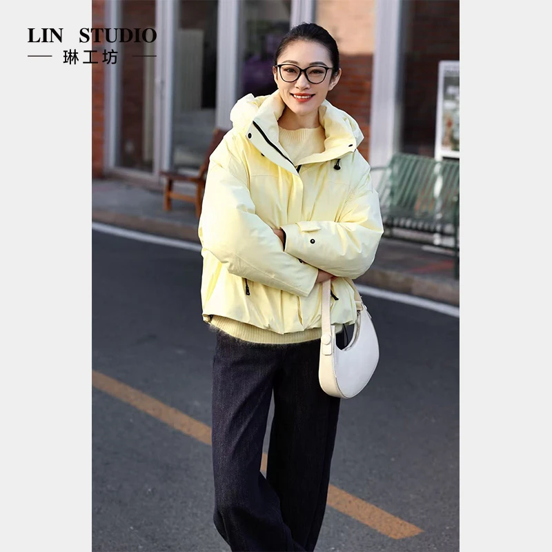 【95级别白鹅绒】琳工坊“知谏”黄色羽绒服时尚减龄气质休闲唐琳设计