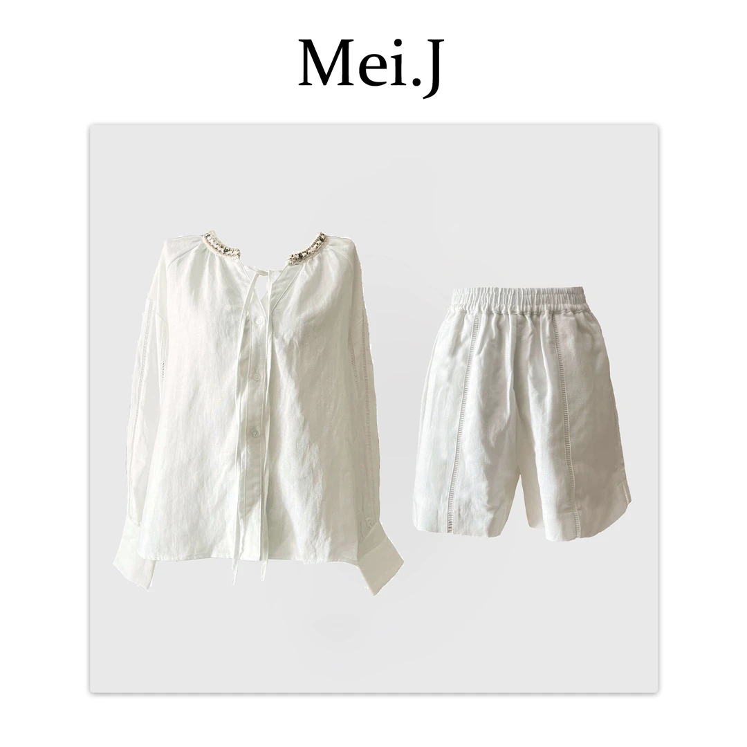 Mei.J 天丝亚麻法式度假风上衣+短裤时尚套装 M0101