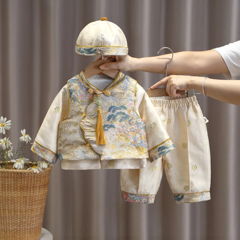 巴拉开门红周岁男宝宝礼服秋冬中国风唐装婴儿新年装拜年服中式女