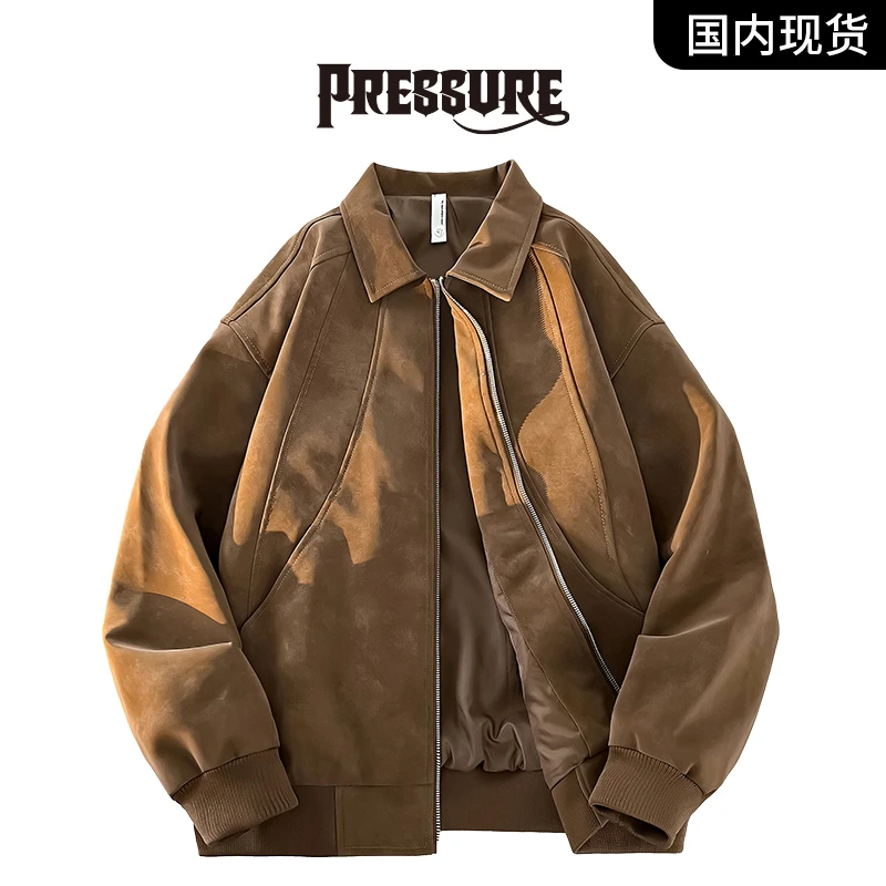 PRESSURE夹克男士春秋美式翻领防风高级感休闲宽松外套男装
